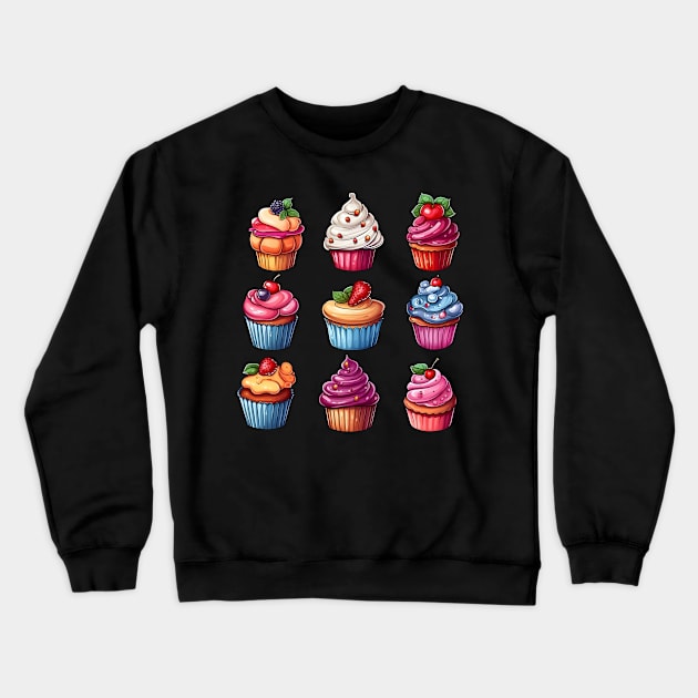 My Grandmother's Cakes - Cupcakes with Berries Retro Baking Crewneck Sweatshirt by Ai Wanderer